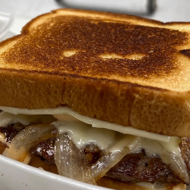 PATTY MELT AND FRIES.