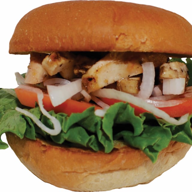 GRIIL CHICKEN BURGER AND FRIES.