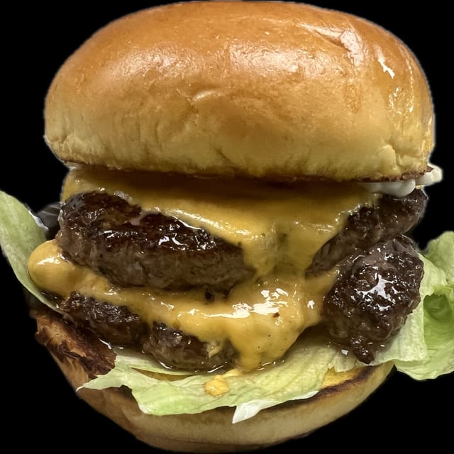 DBL CHEESE BURGER AND FRIES.